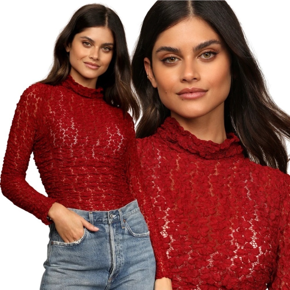Free People Intimately FP Day And Night Lace Thong Bodysuit Women Sz M Red NWOT